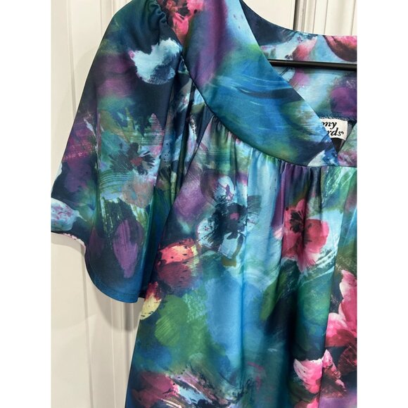 Anthony Richards Floral Multicolor Short Sleeve Dress With Ruffled Collar Sz M - Picture 4 of 10